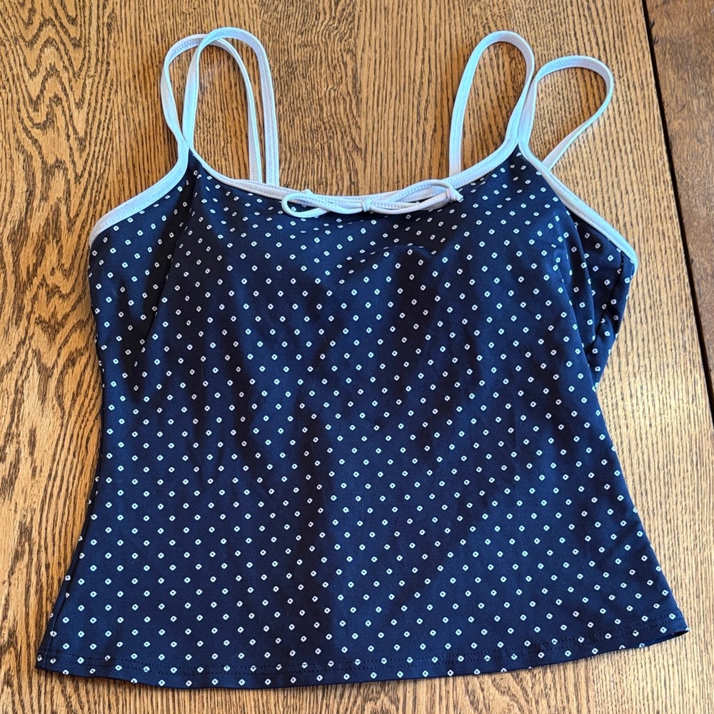 Lands' End Navy and White Polka Dot Swim Camisole
